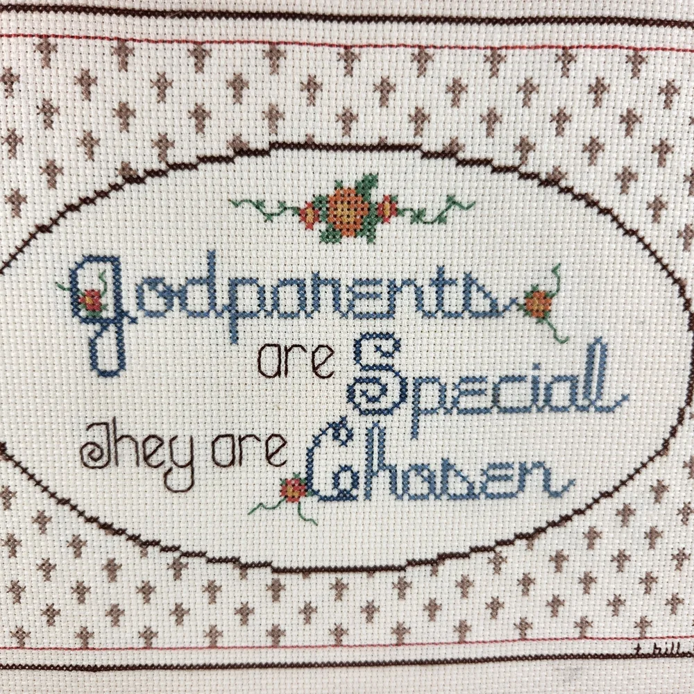 Framed Cross-Stitch with Brown Frame 